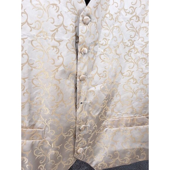 CooFandy Rose Pattern Cream Gold Button Up Vest w/ Tie Size M - Picture 5 of 10